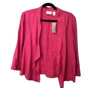 Chico’s 100% Linen  Open Front Jacket – Size 2 (Large) – Bright Pink – NWT